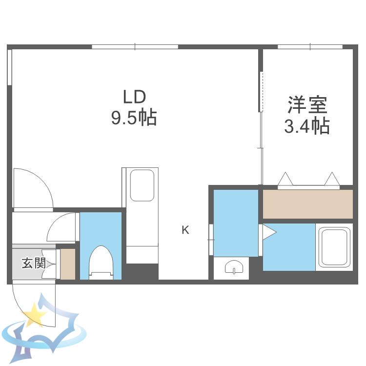 ライトベルー南9条ー(1LDK/4階)の間取り写真