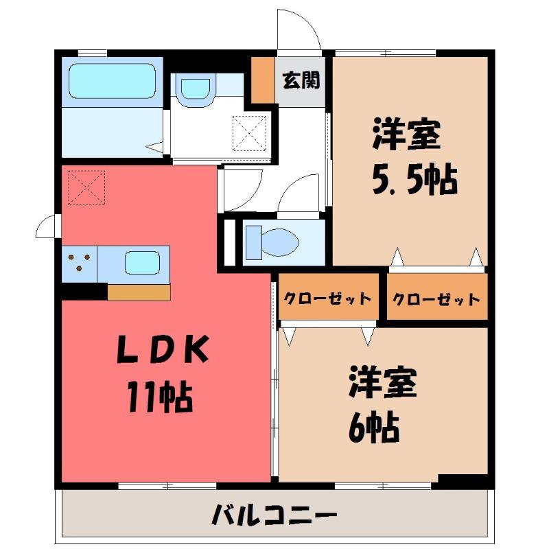 グランパレス 住居(2LDK/3階)の間取り写真
