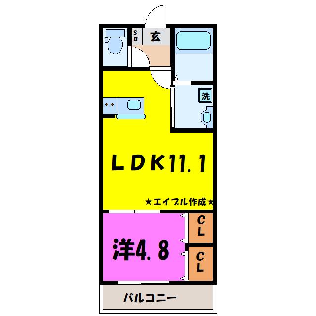 KLEIS前橋本町(1LDK/3階)の間取り写真