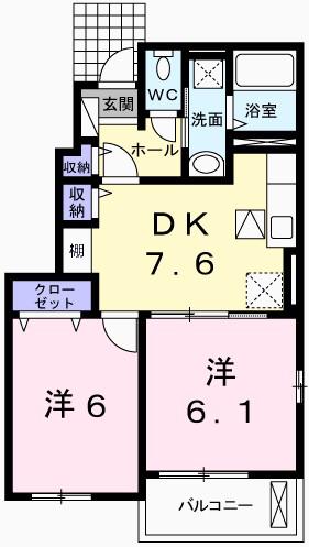 ソレイユ ラ.メゾン(2DK/1階)の間取り写真