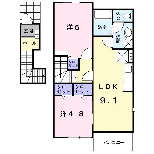 シャルマンI(2DK/2階)の間取り写真