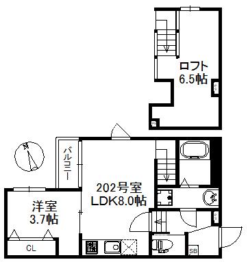 シャノワール久留米(1LDK/2階)の間取り写真
