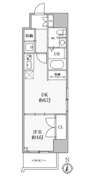 CAVANAYOTSUYA(1DK/13階)の間取り写真