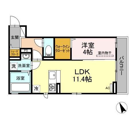 VILLAGE FLEURI(1LDK/2階)の間取り写真