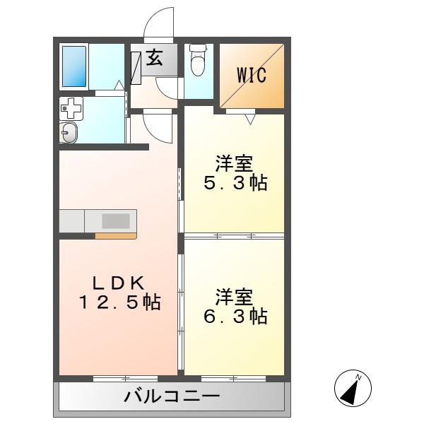 MARK&TWO(2LDK/3階)の間取り写真