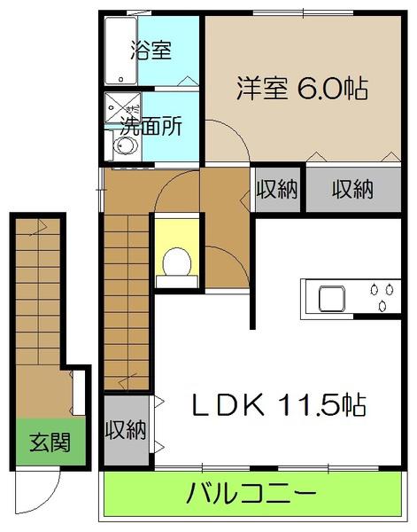 フローラル薊野VI(1LDK/2階)の間取り写真