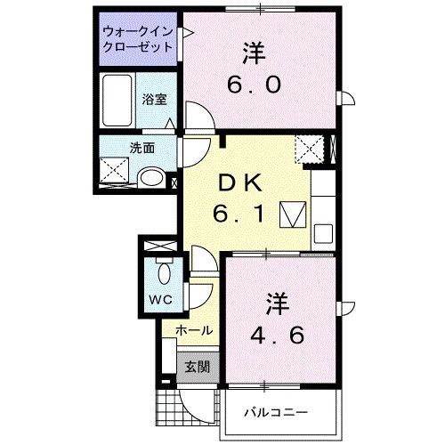 エレガンスヤツオE(2DK/1階)の間取り写真