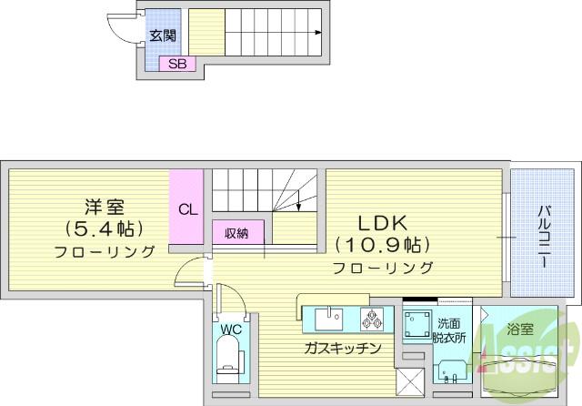 マサキヤC(1LDK/2階)の間取り写真