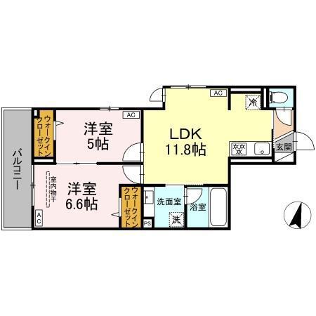 D PAINA 木月住吉町(2LDK/1階)の間取り写真