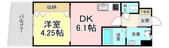 オーヴジョンクラス浅香通(1DK/2階)の間取り写真