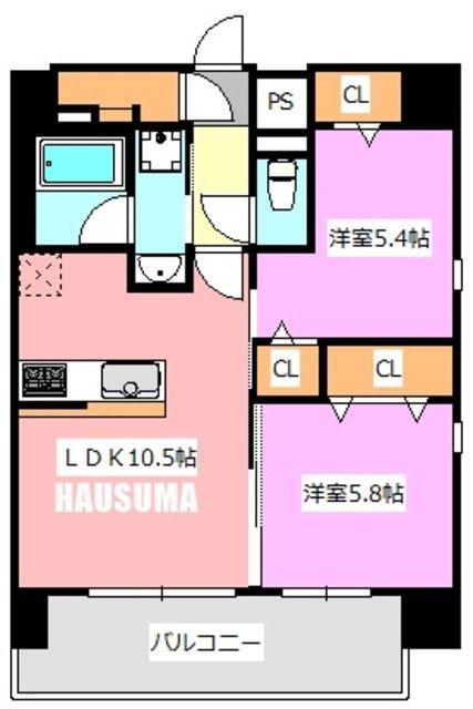 GRAND REVE HIGASHIOGU(2LDK/7階)の間取り写真