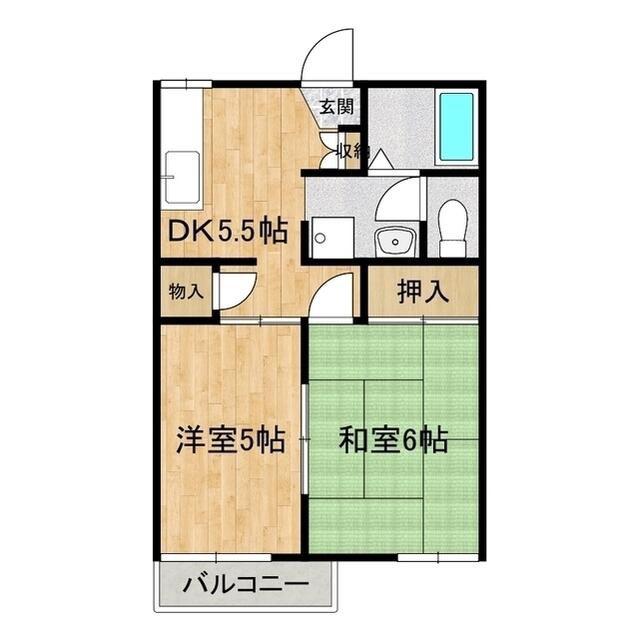 フローラルハイツ(2DK/1階)の間取り写真
