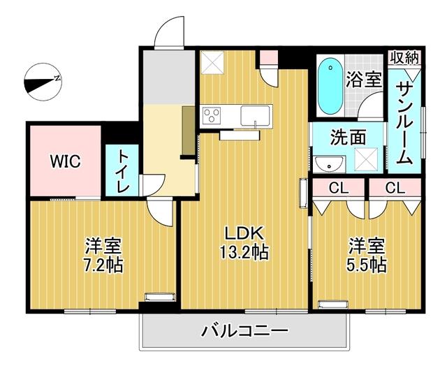ミライエ・シリウス ウエスト(2LDK/2階)の間取り写真