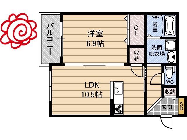 CASA CALMA諸口(1LDK/3階)の間取り写真