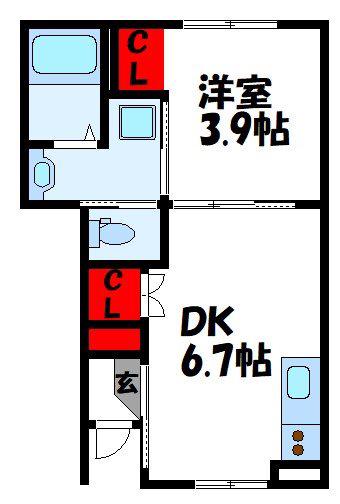 福津市日蒔野AP(1DK/1階)の間取り写真