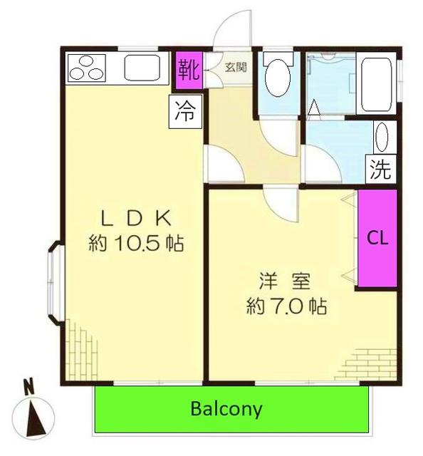 ユアハイムA(1LDK/2階)の間取り写真