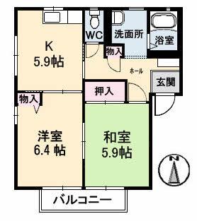 ロンクー A棟(2K/2階)の間取り写真