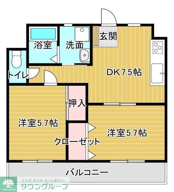 サンクラフトビル(2DK/2階)の間取り写真