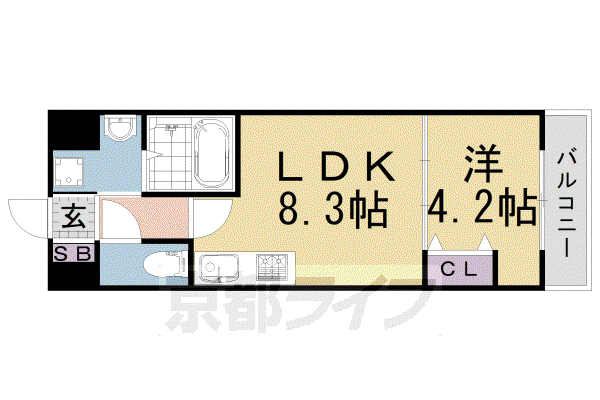 CREDOR 伏見丹波橋(1LDK/2階)の間取り写真