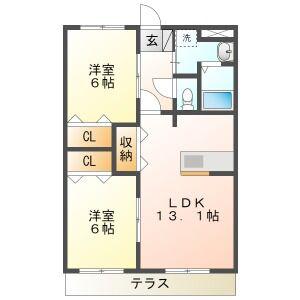 シャングリラIII(2LDK/1階)の間取り写真