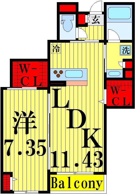 エトワール・フルール(1LDK/2階)の間取り写真