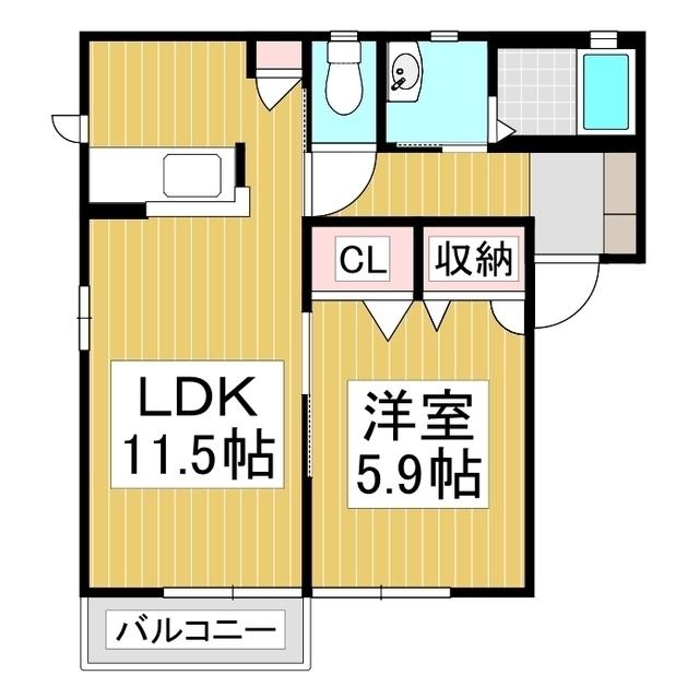 サニーコートC棟(1LDK/1階)の間取り写真