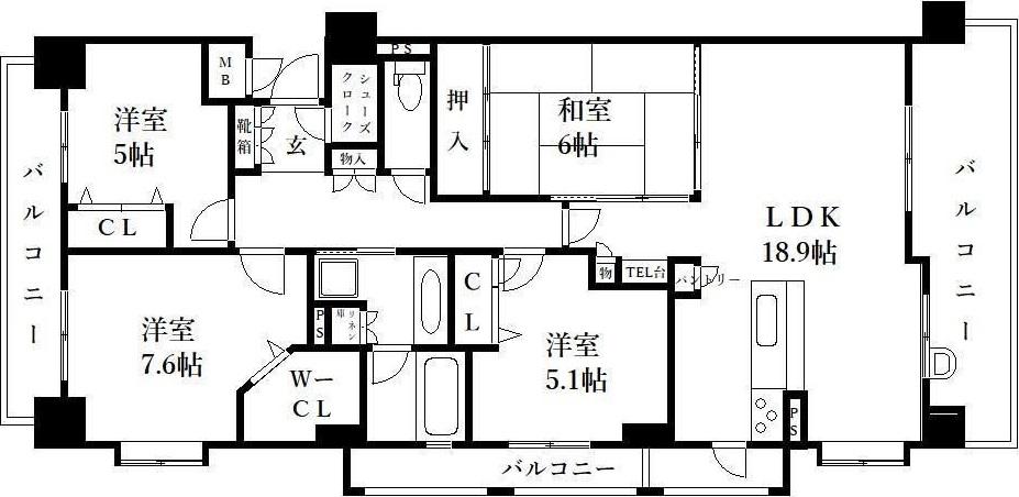 アーサー名島リバーパーク 301(4LDK/3階)の間取り写真