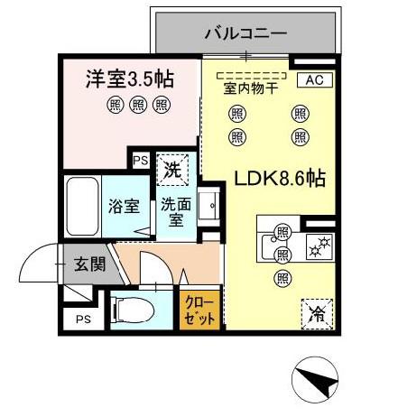 サンガーデン新山口 B(1LDK/1階)の間取り写真