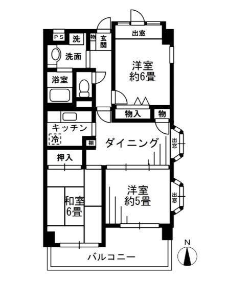 フラットサモアノ北小金(3DK/1階)の間取り写真