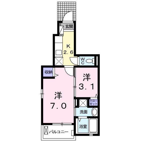 アビタシオン高柳(1SK/1階)の間取り写真