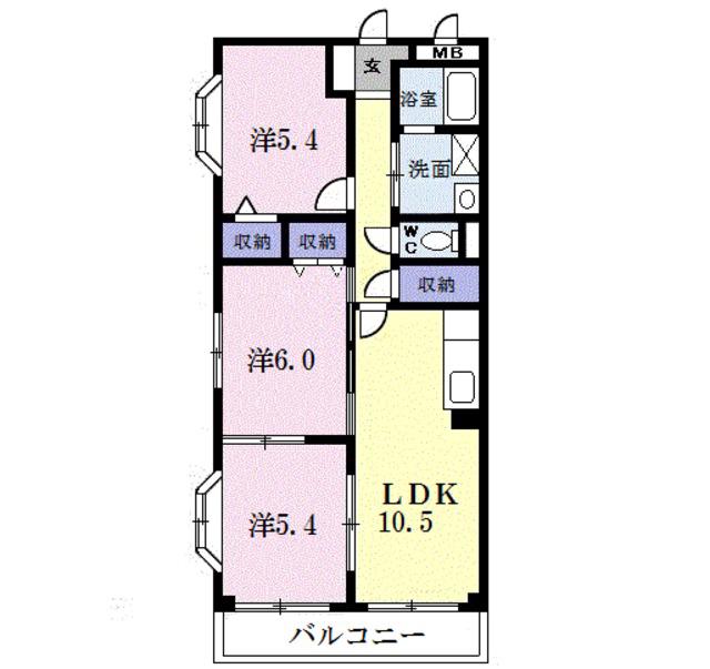 シャトゥ ドゥ ファミ(3LDK/2階)の間取り写真