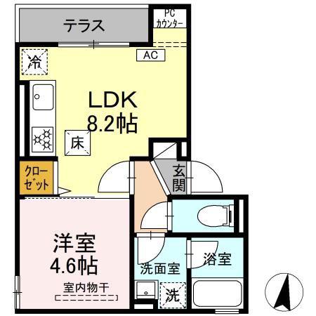 世田谷区砧1丁目KJ D-ROOM工事(1LDK/1階)の間取り写真