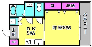 ヒルタウン岡場(1DK/3階)の間取り写真