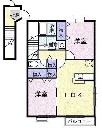 ベルウッド壱番館A(2LDK/2階)の間取り写真