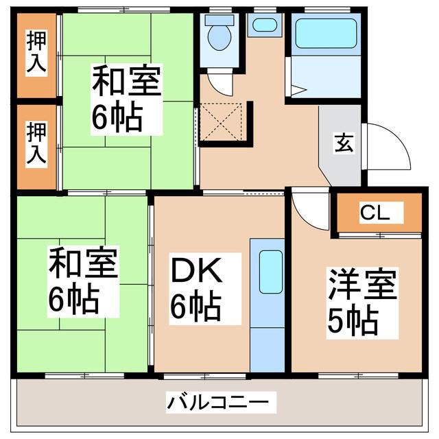 シャトー弐番館(3DK/4階)の間取り写真