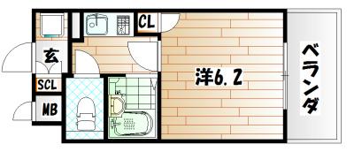 ライオンズマンション三萩野駅前(1K/6階)の間取り写真