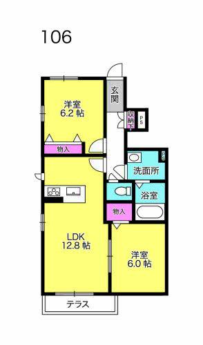 プロヌーブ沖洲 II番館(2LDK/1階)の間取り写真