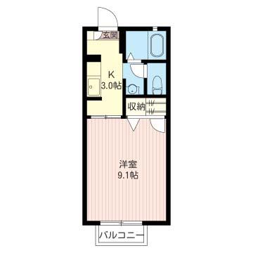 グラン・パークス(1K/2階)の間取り写真