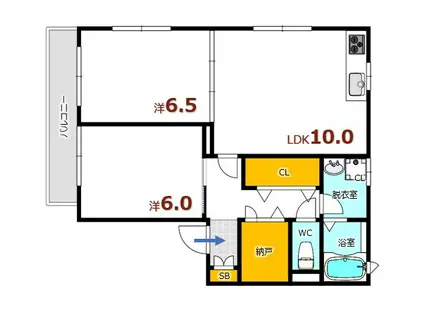 すいれん天畠(2LDK/2階)の間取り写真