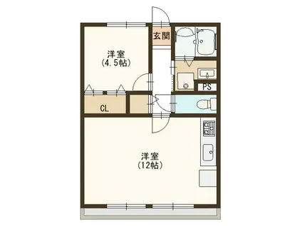 シティハイムジュエリーA(1LDK/2階)の間取り写真