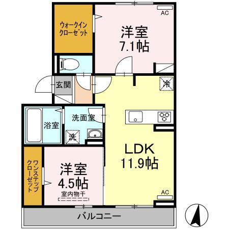ソレイユ深津(2LDK/3階)の間取り写真