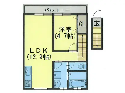 アンダンテ加古川本町(1LDK/2階)の間取り写真
