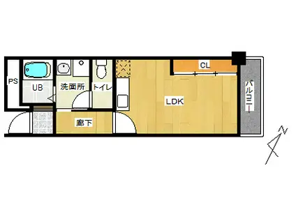 幸福ハイツ(ワンルーム/2階)の間取り写真