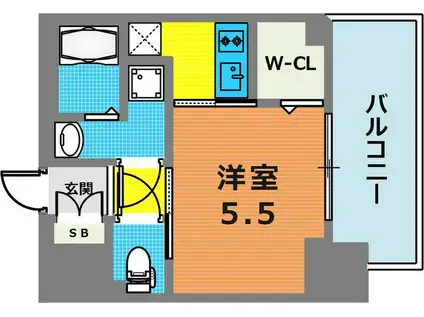 レジュールアッシュ神戸ヴィヴァン(1K/13階)の間取り写真