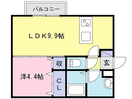 ヴェルジェ深田V(1LDK/2階)の間取り写真