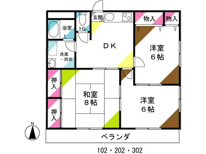 白石コーポB(3DK/1階)の間取り写真