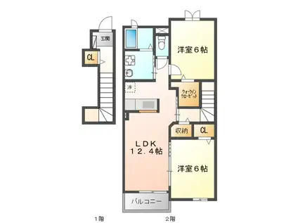 セレーノ・スパッツィオIIA(2LDK/2階)の間取り写真
