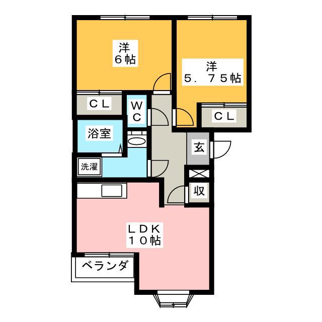 グランバード II(2LDK/2階)の間取り写真
