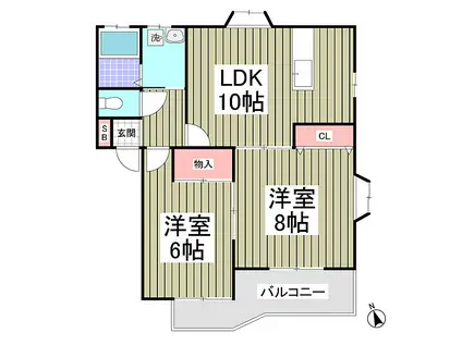 ハイツアネモーネB(2LDK/1階)の間取り写真