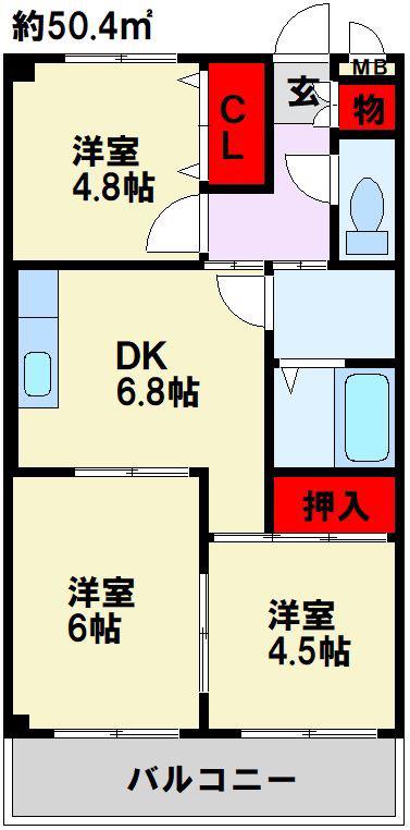 ドゥエル・杉野(3DK/3階)の間取り写真